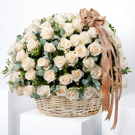 Casa Fiore 100 White Roses Basket